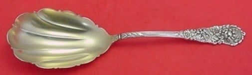 Reed & Barton Trajan Sterling Silver Gold Washed Berry Spoon 9 1/4 inch: Reed & Barton Trajan Sterling Silver Gold Washed Berry Spoon 9 1/4 inch Introducing the Trajan Berry Spoon from Reed & Barton, a stunning piece crafted from high-quality sterling silver. This elegant