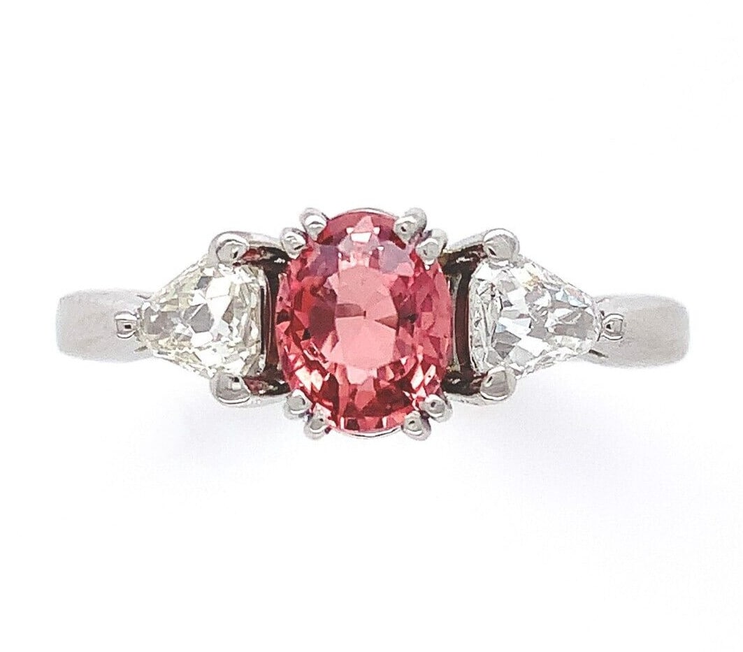 Platinum GIA Certified 1.03ct Padparadscha Sapphire Three-Stone Ring (1 of 10)