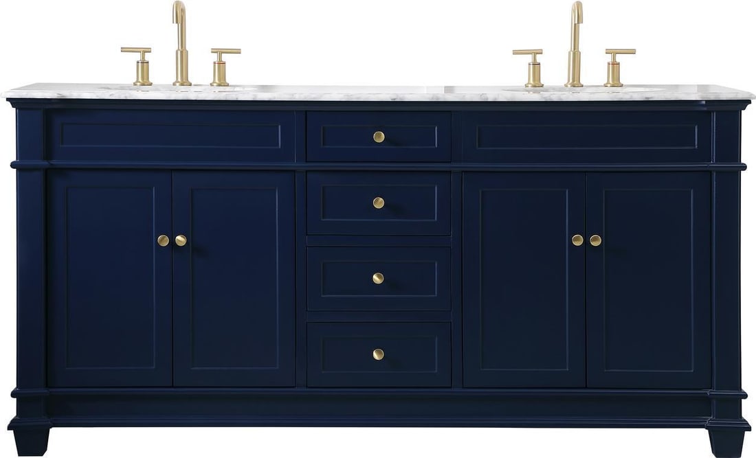 Elegant Lighting Blue Brush Gold Double Bathroom Vanity 72": Elegant Lighting Blue Brush Gold Double Bathroom Vanity 72" Elevate your bathroom decor with this sophisticated double vanity, designed to combine functionality with style. The vanity features a stunn