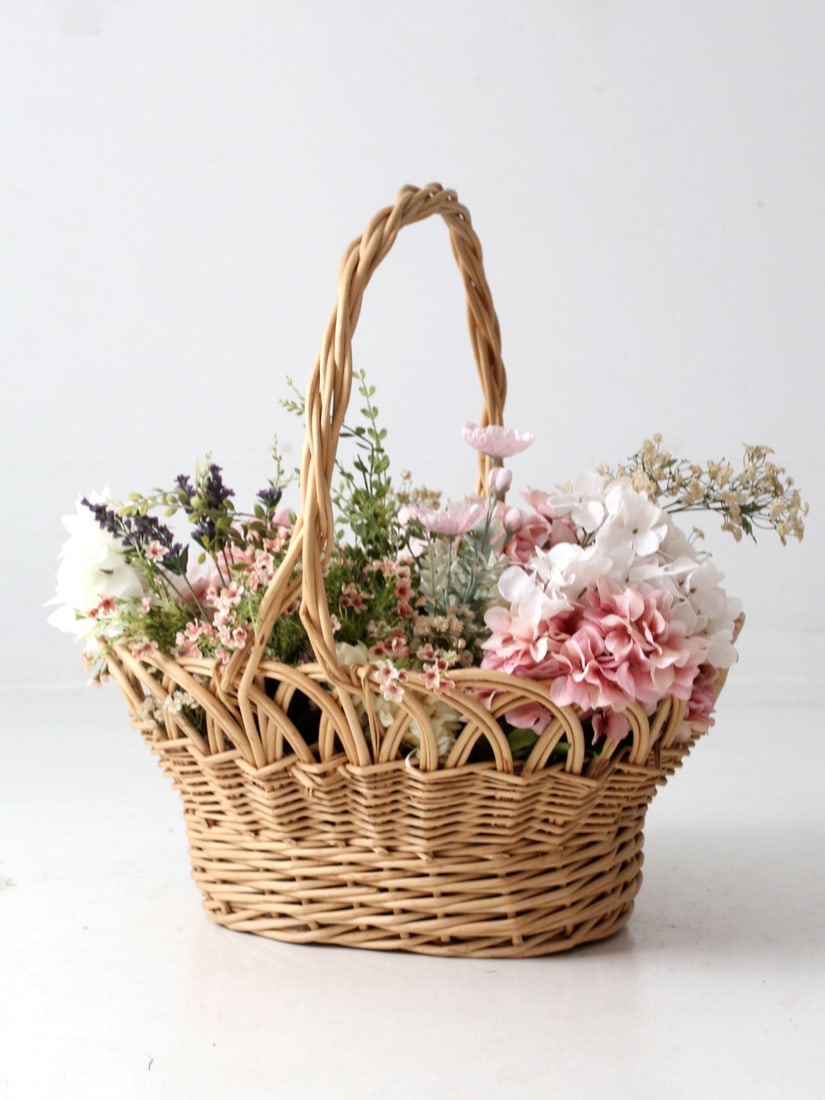 Handmade Vintage Willow Wicker Basket with Braided Handle (1 of 10)