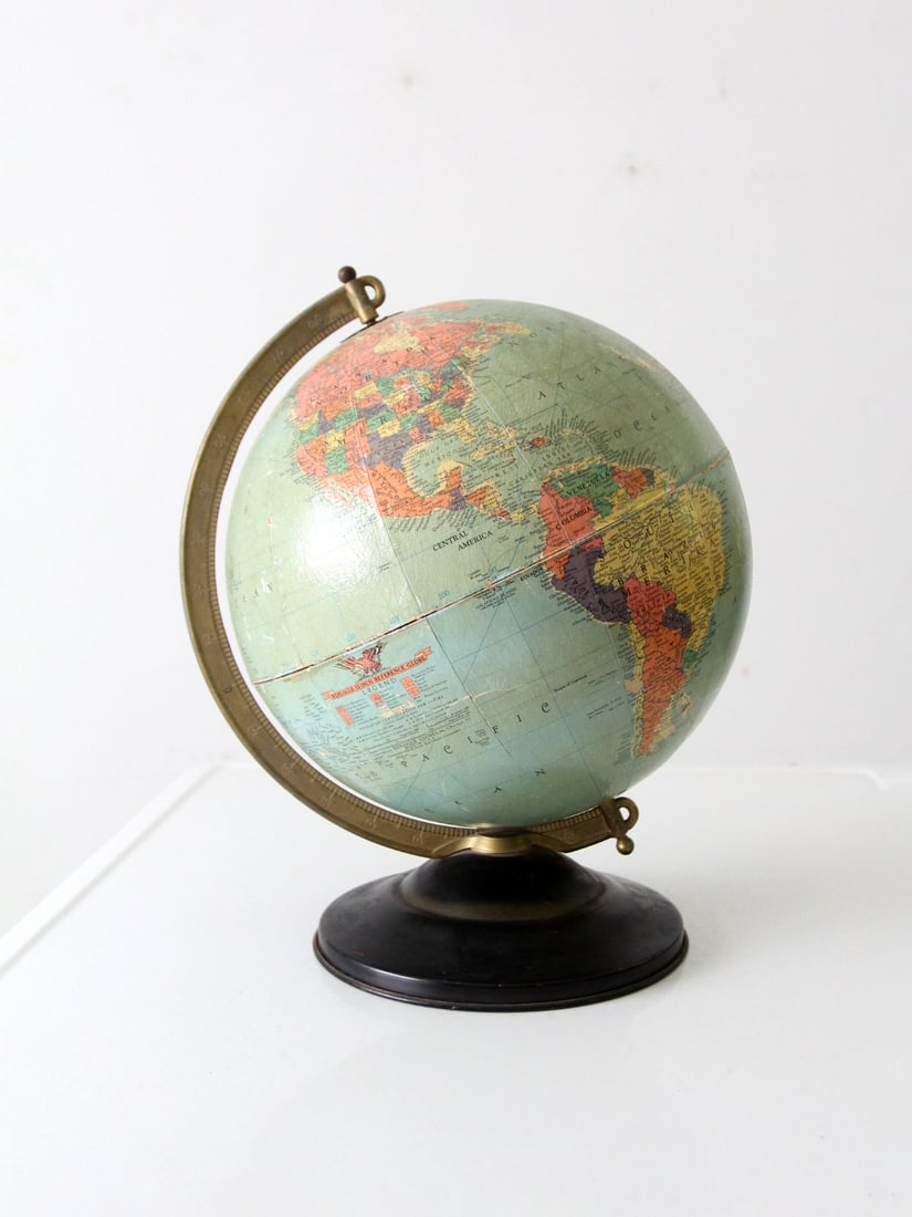 1948 Vintage Replogle 12 Inch World Globe with Brass Meridian (1 of 16)