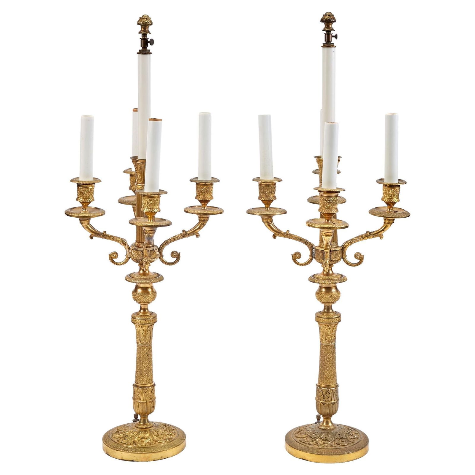 Set of Two French Empire Gilt Bronze Candelabra Table Lamps 19th Century (1 of 16)