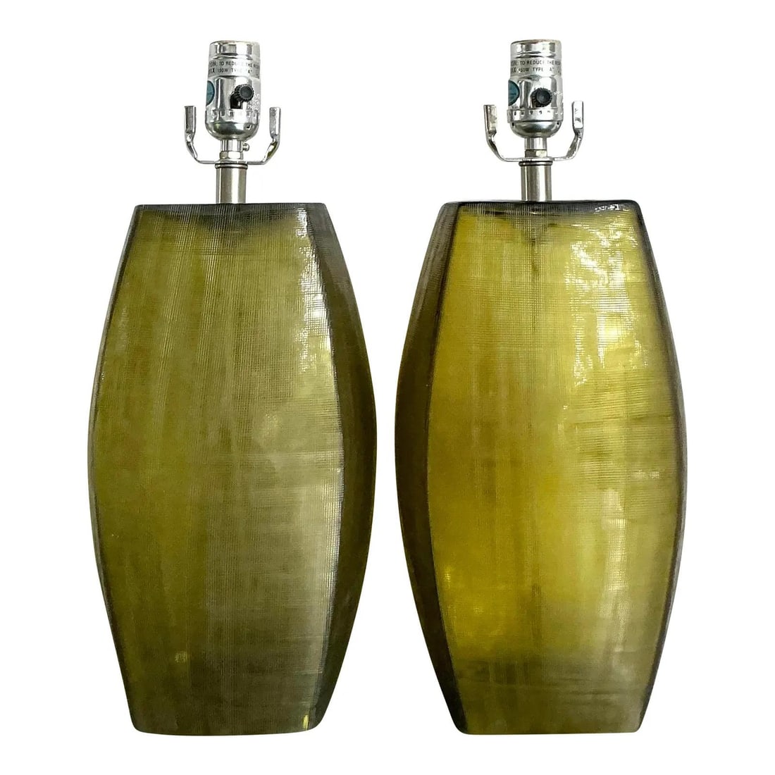 Pair of Etched Glass Lamps in Donghia Style Hollywood Regency Design: Pair of Etched Glass Lamps in Donghia Style Hollywood Regency Design This pair of vintage etched glass lamps, styled after Donghia's Hollywood Regency designs, features subtly textured glass bodies th