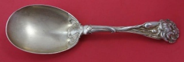 Whiting Sterling Silver Berry Spoon Hand Cast Carnation 8 7/8 Inch (1 of 1)