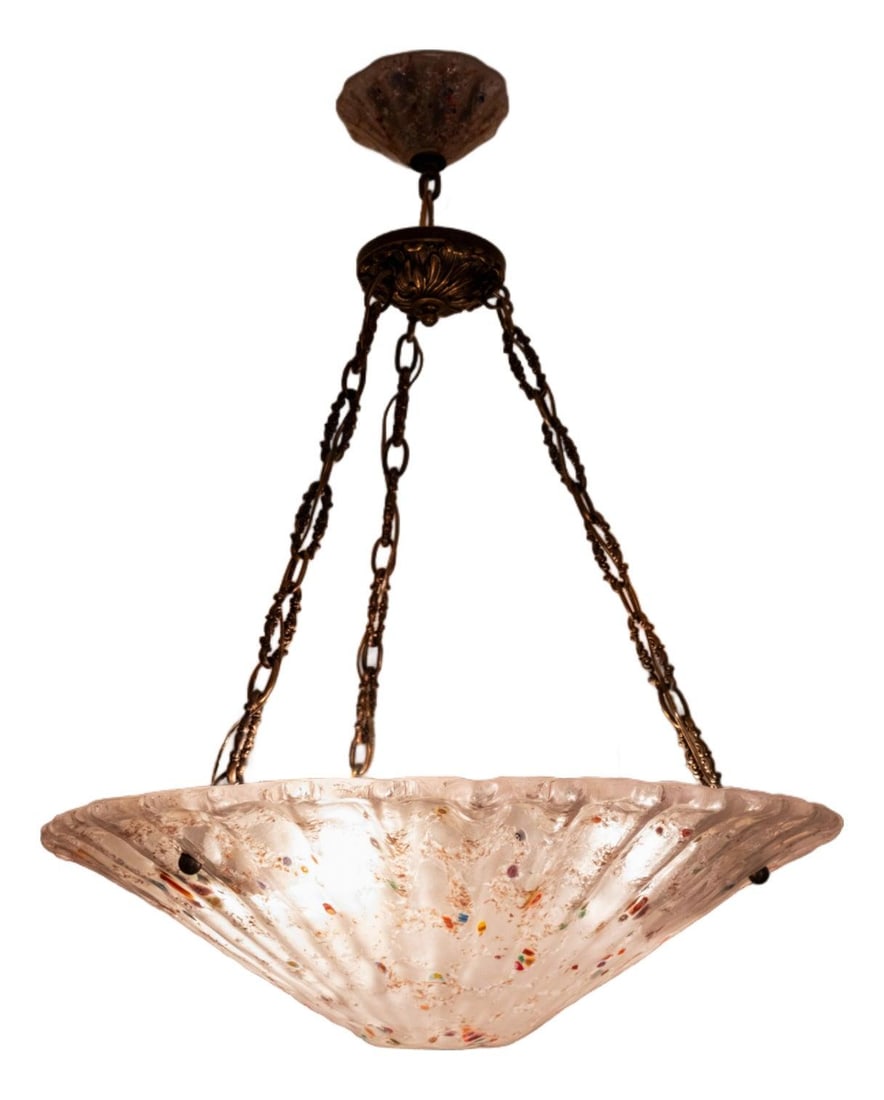 Vintage Italian Art Glass Chandelier 23in Bronze Ceiling Light (1 of 10)