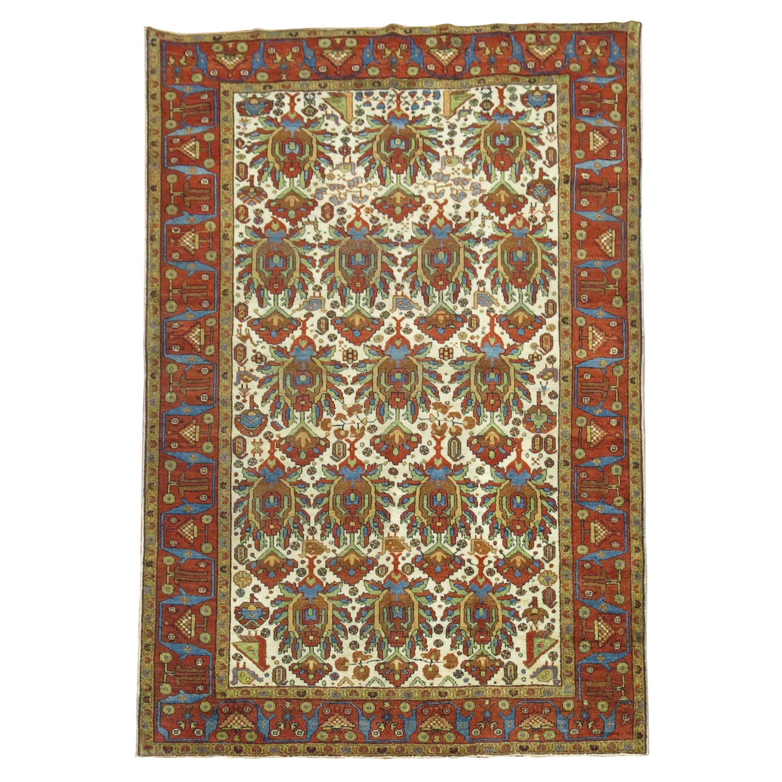 Zabihi Collection 20th Century Heriz Serapi Ivory Wool Rug 55x76 (1 of 7)