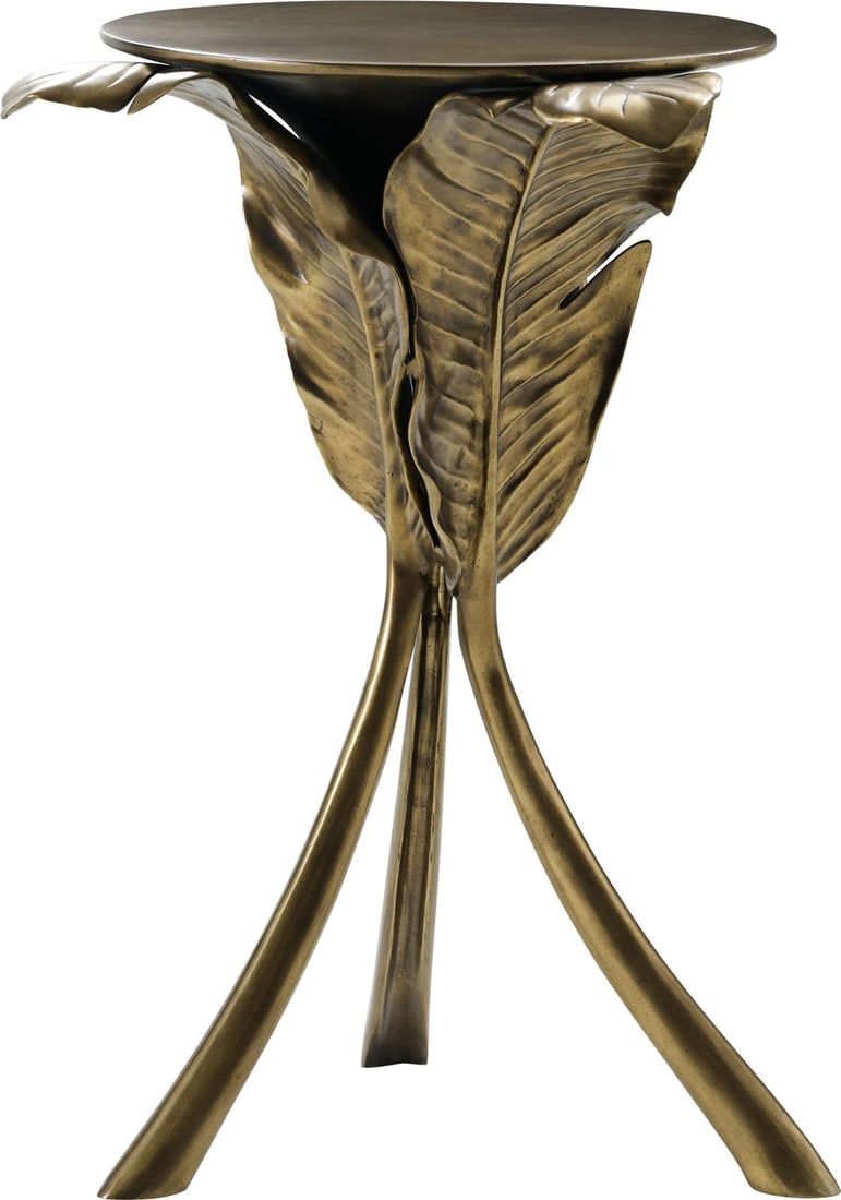 Aluminum Ophelia Side Table with Venetian Finish by Theodore Alexander: Aluminum Ophelia Side Table with Venetian Finish by Theodore Alexander This un-used modern drink table features a Venetian finish and is crafted from aluminum. The Ophelia design offers a stylish and