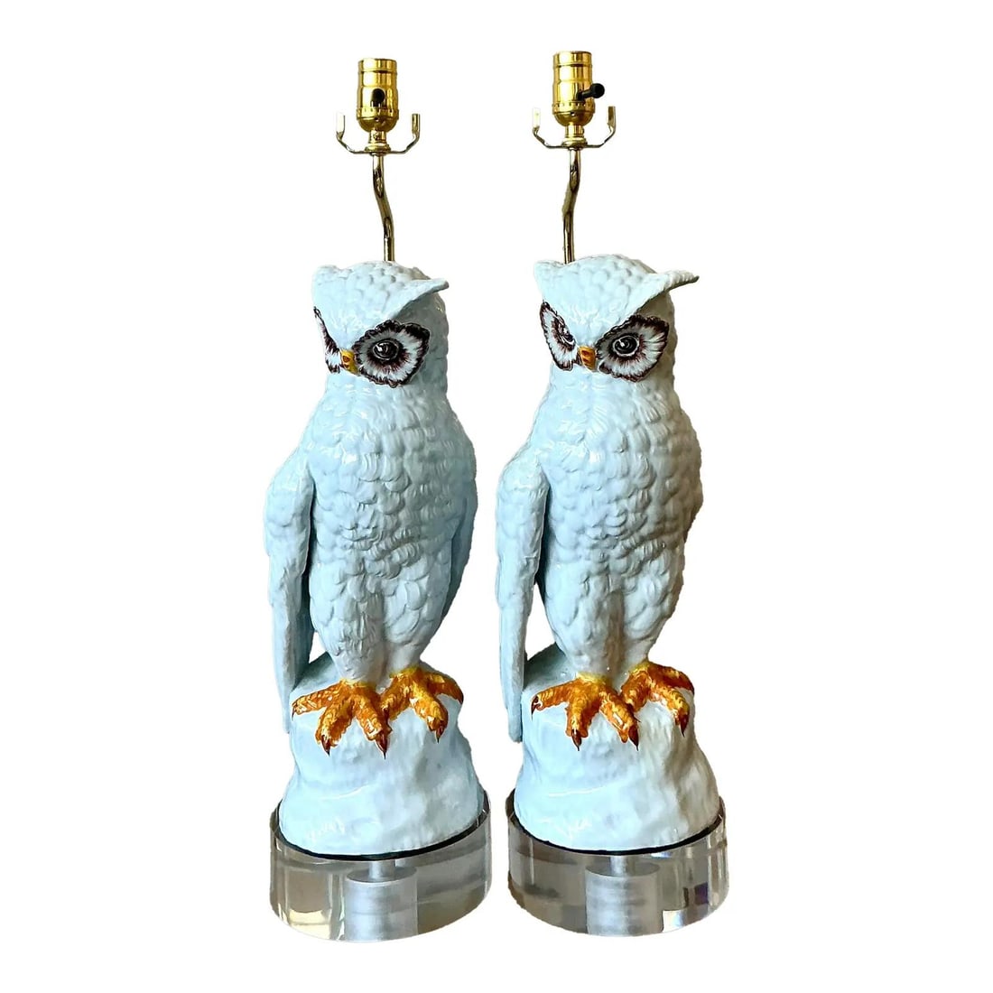 Pair of Midcentury Italian White Glazed Ceramic Owl Figurines (1 of 8)