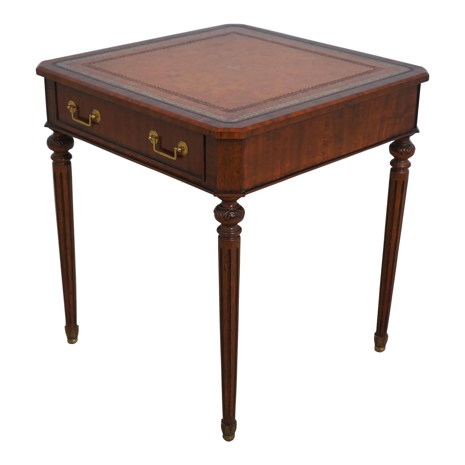 Maitland Smith French Louis XVI Leather Top Table with Brass Feet (1 of 10)