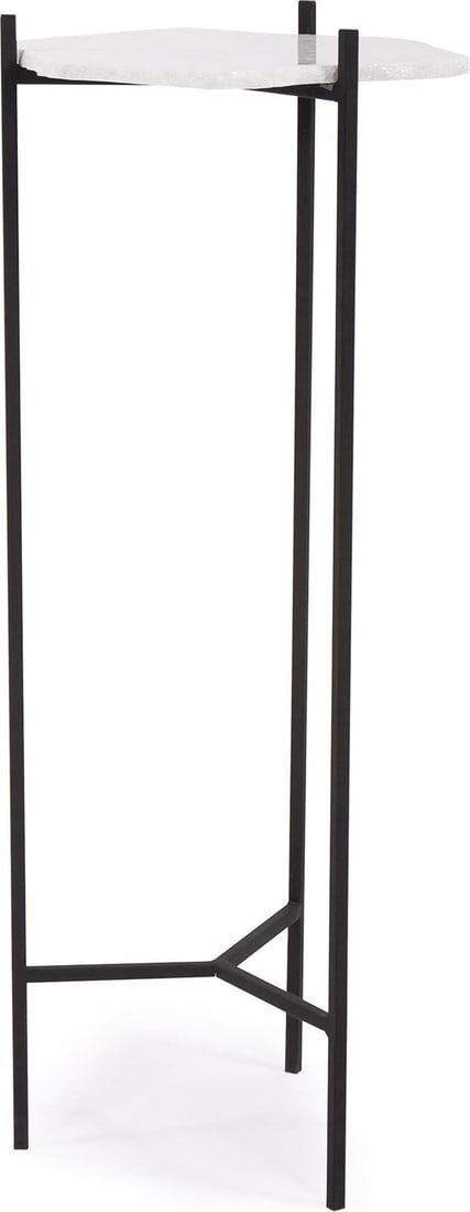 Howard Elliott Round Marble Iron Pedestal Stand Matte White 35H: Howard Elliott Round Marble Iron Pedestal Stand Matte White 35H This Contemporary Marble and Iron Pedestal Stand features a stunning matte white finish, seamlessly blending modern design with transiti