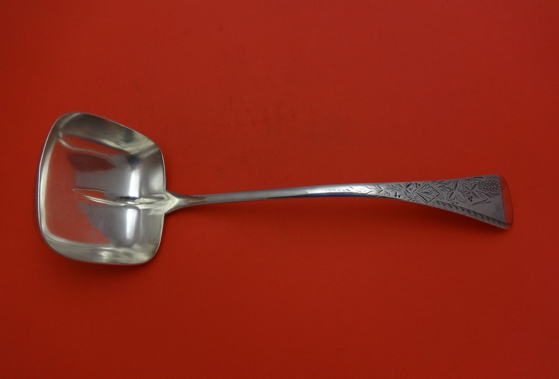 Wood & Hughes Engraved #1 Sterling Silver Soup Ladle Square Bowl 11 3/4" (1 of 2)