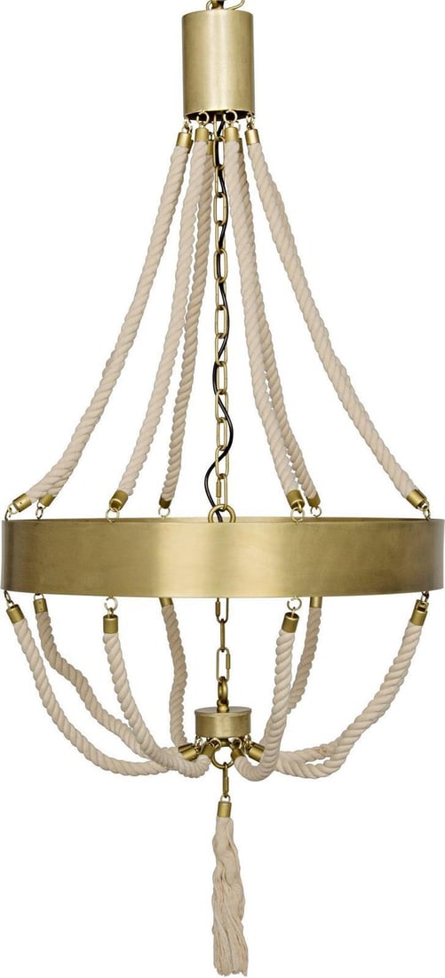 Noir Alec Industrial Style Bowl Chandelier Brass Rope 55H: Noir Alec Industrial Style Bowl Chandelier Brass Rope 55H Illuminate your space with this stunning bowl chandelier, crafted in an antique style with a modern twist. This chandelier features a beautifu