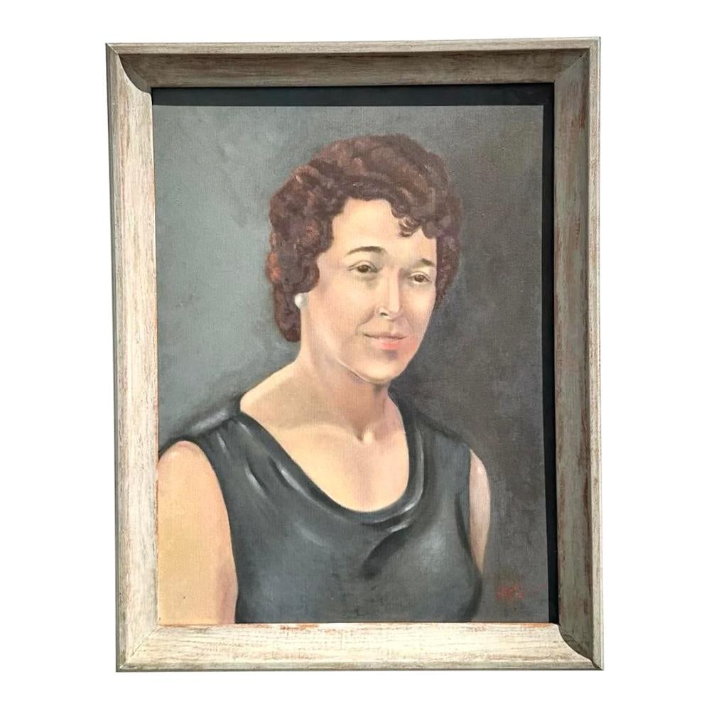 Vintage Boho Oil Portrait on Canvas in Rustic Frame: Vintage Boho Oil Portrait on Canvas in Rustic Frame This Vintage Boho Original Oil Portrait on Canvas captures a timeless representation of a woman with finely detailed and realistic artistry. The sub