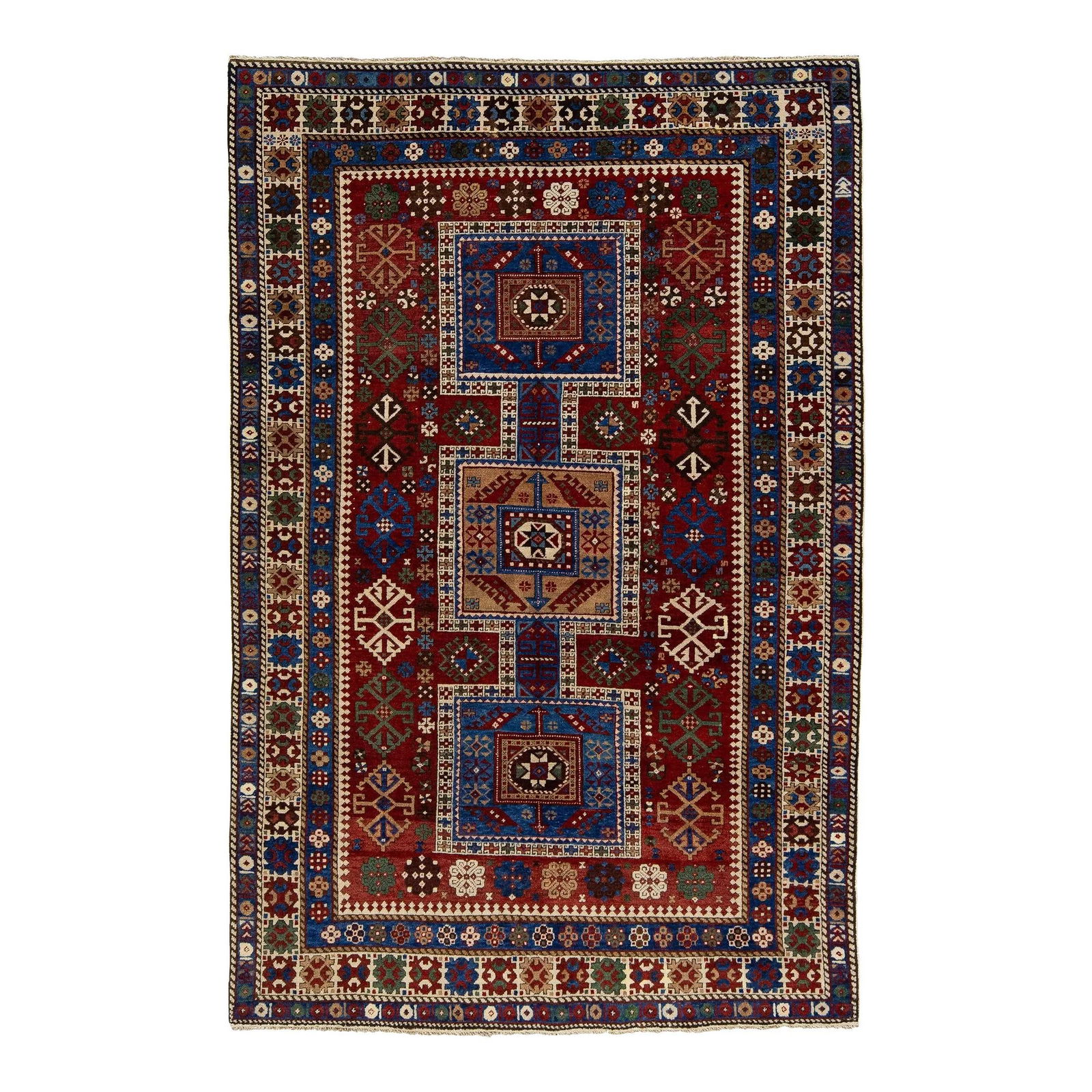 Handcrafted Kazak Red Wool Rug with Geometric Design 4'6 x 6'11 (1 of 8)