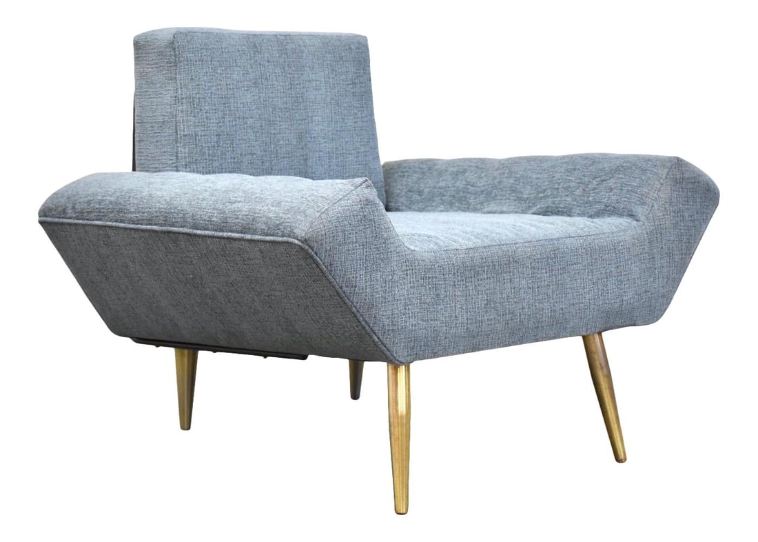 Adrian Pearsall Blue Lounge Chair with Brass Legs Mid-Century Modern: Adrian Pearsall Blue Lounge Chair with Brass Legs Mid-Century Modern This stunning mid-century modern lounge chair, designed by Adrian Pearsall for Craft Associates, has been newly reupholstered in a