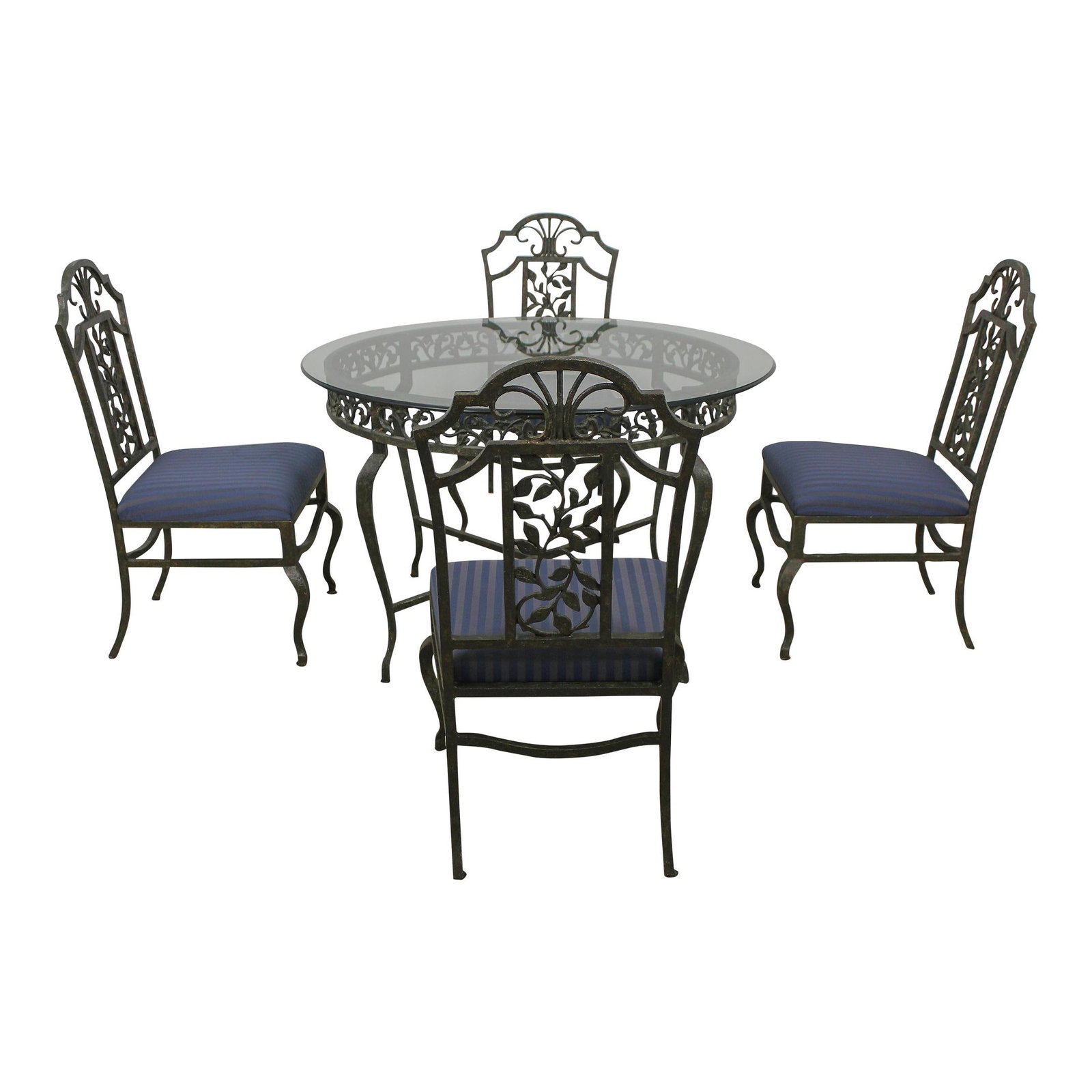 Vintage Iron Round Dining Set with Beveled Glass Top and 4 Chairs (1 of 10)