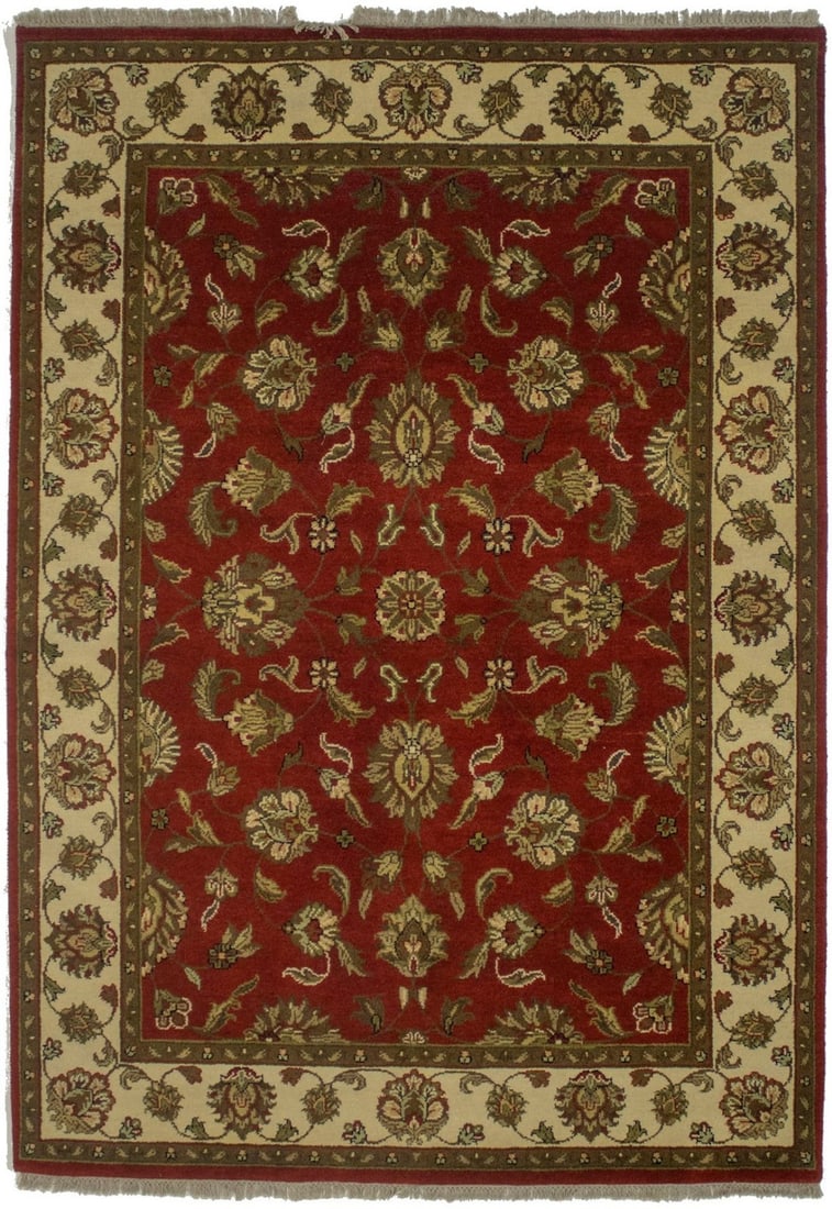 Hand-Knotted Wool Oriental Area Rug 5x7 ft Red Floral Vintage Inspired Carpet (1 of 14)
