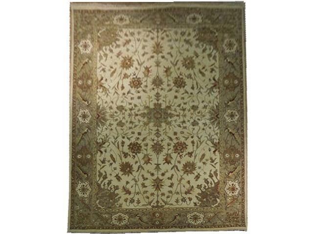 Handmade 5'11 x 8'11 Ivory Indian Wool Rug Bold Geometric Pattern (1 of 6)