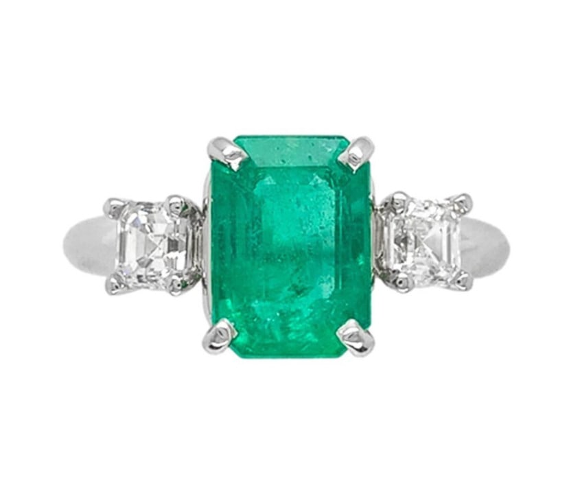 Platinum 3-Stone Ring 1.86ct Emerald GIA Certified with Diamonds (1 of 12)