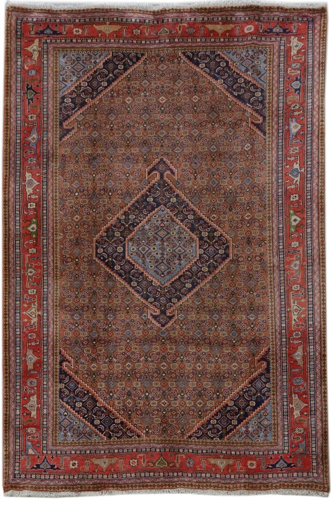 9 x 10 Hand-Knotted Persian Ardebil Rug in Brown Beige: 9 x 10 Hand-Knotted Persian Ardebil Rug in Brown Beige Free continental US Shipping This exquisite Persian Ardebil rug measures 6.5 x 9.8 feet and is handcrafted by skilled artisans in Iran. It featur