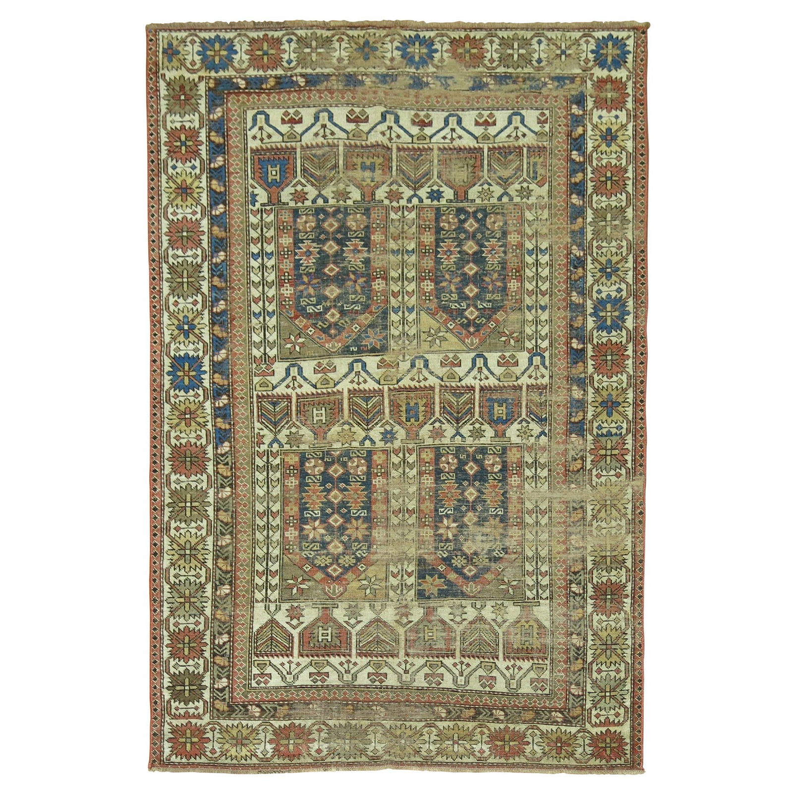 Late 19th Century Hand-Knotted Caucasian Wool Rug 3'7" x 5'2" Rustic Style (1 of 9)