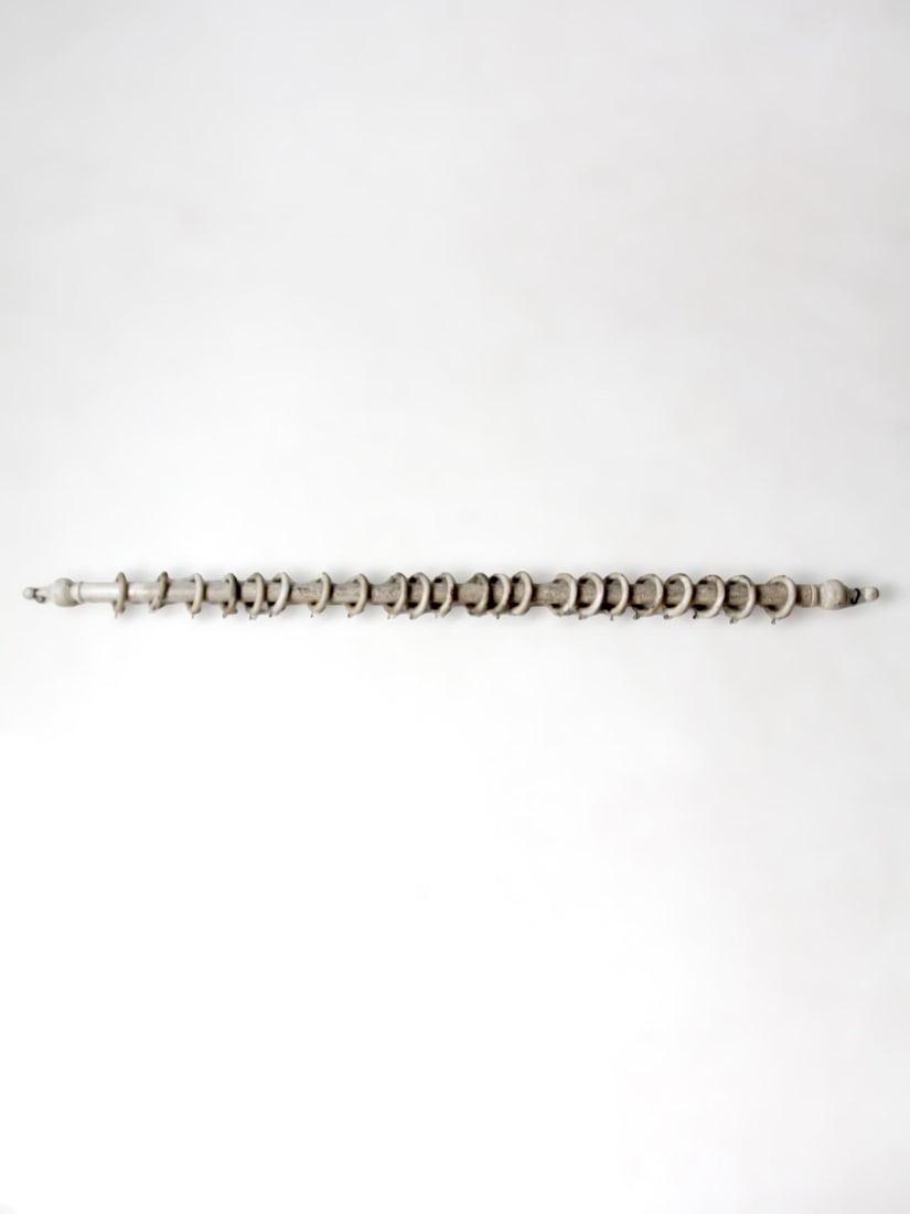 Late 19th Century White Painted Wooden Curtain Rod With Rings and Turned Finials: Late 19th Century White Painted Wooden Curtain Rod With Rings and Turned Finials This antique wooden curtain rod dates from the late 19th to early 20th century and features turned finials, painted woo