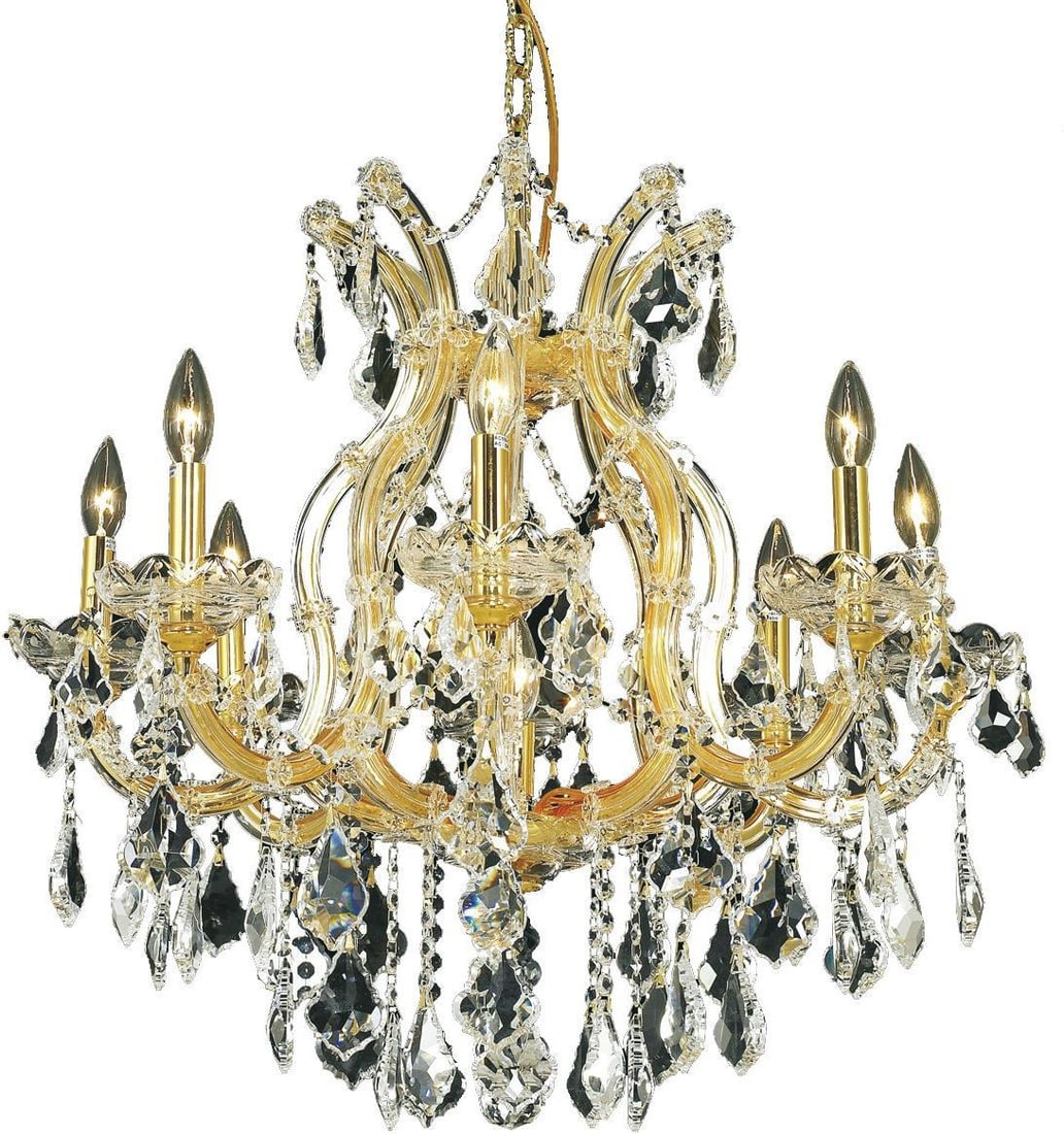 Elegant Lighting Maria Theresa Gold Crystal Bowl Chandelier 9-Light Rococo Style: Elegant Lighting Maria Theresa Gold Crystal Bowl Chandelier 9-Light Rococo Style Illuminate your space with the exquisite Timeless Maria Theresa Gold Crystal Chandelier. This stunning bowl chandelier