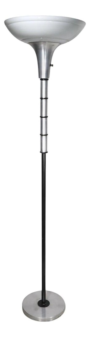 Spun Aluminum Art Deco Machine Age Uplight Floor Lamp With Glass Shade (1 of 9)