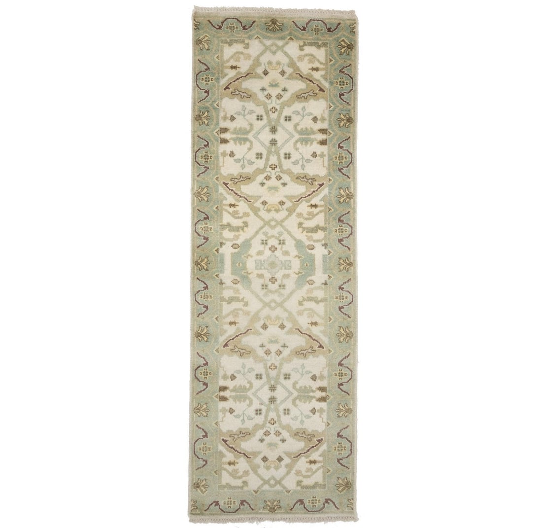 Hand-Knotted Floral Wool Oushak Runner Rug 2'7 x 7'10: Hand-Knotted Floral Wool Oushak Runner Rug 2'7 x 7'10 Elevate your space with this exquisite hand-knotted Oushak oriental runner rug, featuring a beautiful floral pattern in muted colors such as