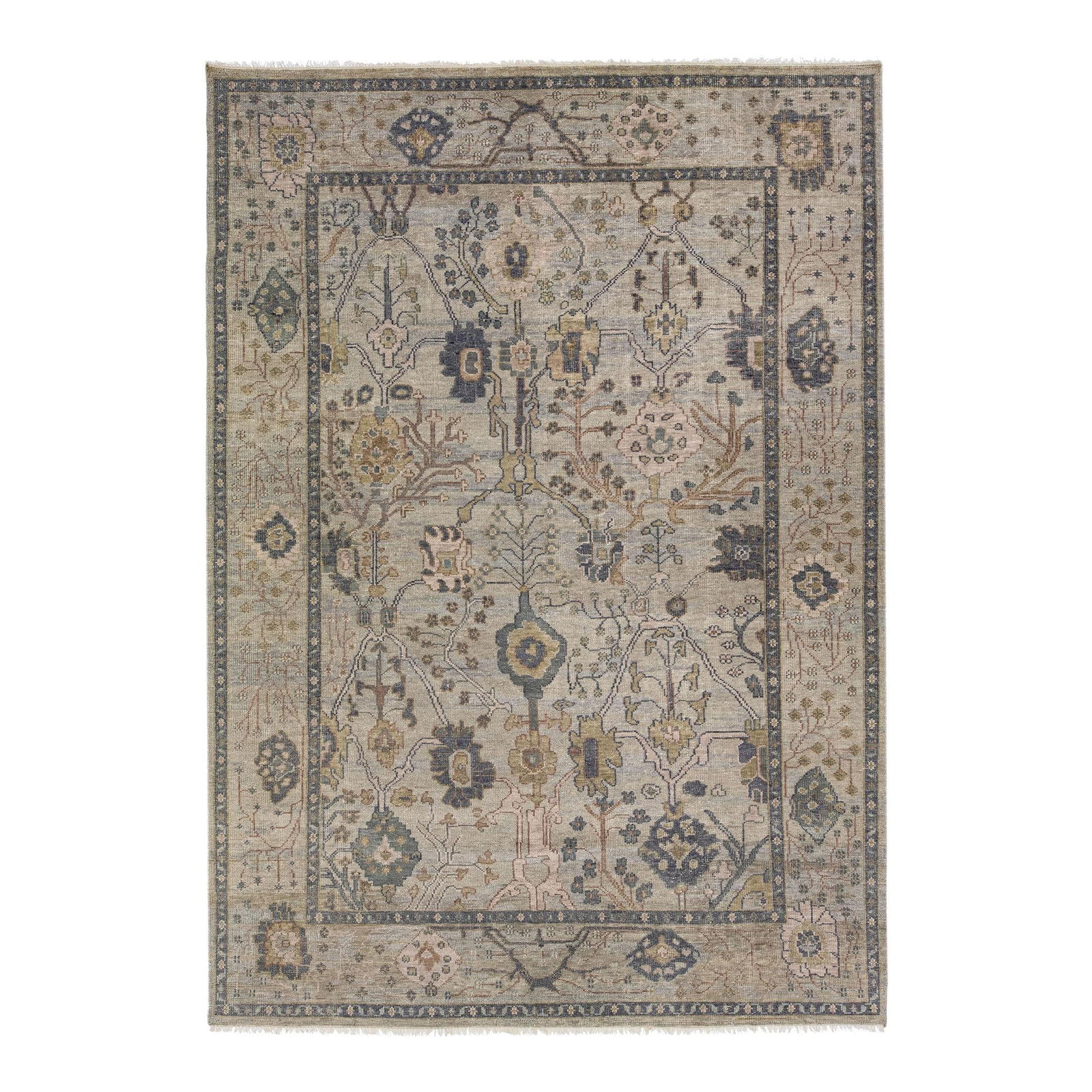 Handmade Modern Oushak Wool Rug 9'11 x 14' Floral Design in Gray (1 of 7)