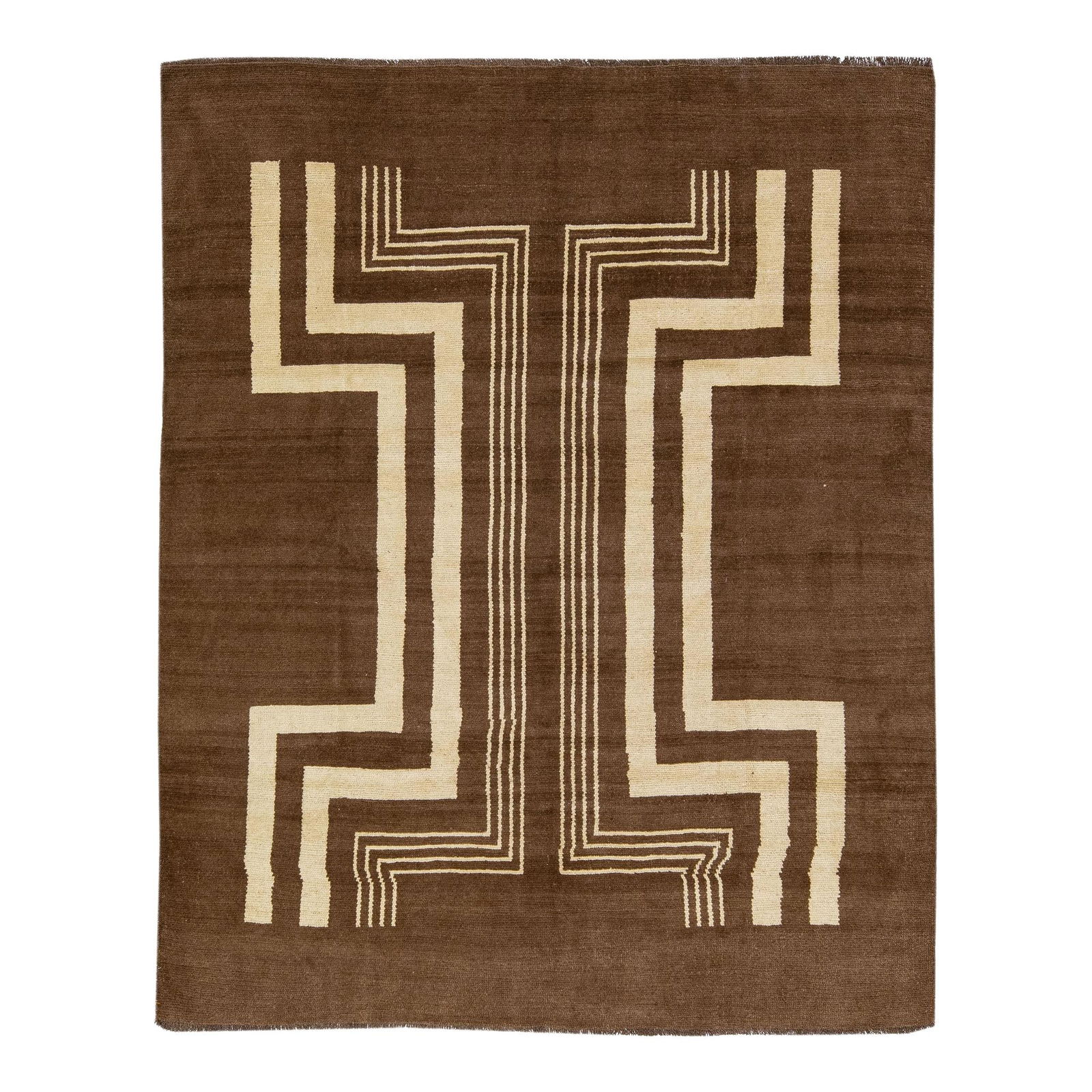 Transitional Art Deco Brown Handmade Wool Rug 7'4 x 9 Geometric Design (1 of 8)