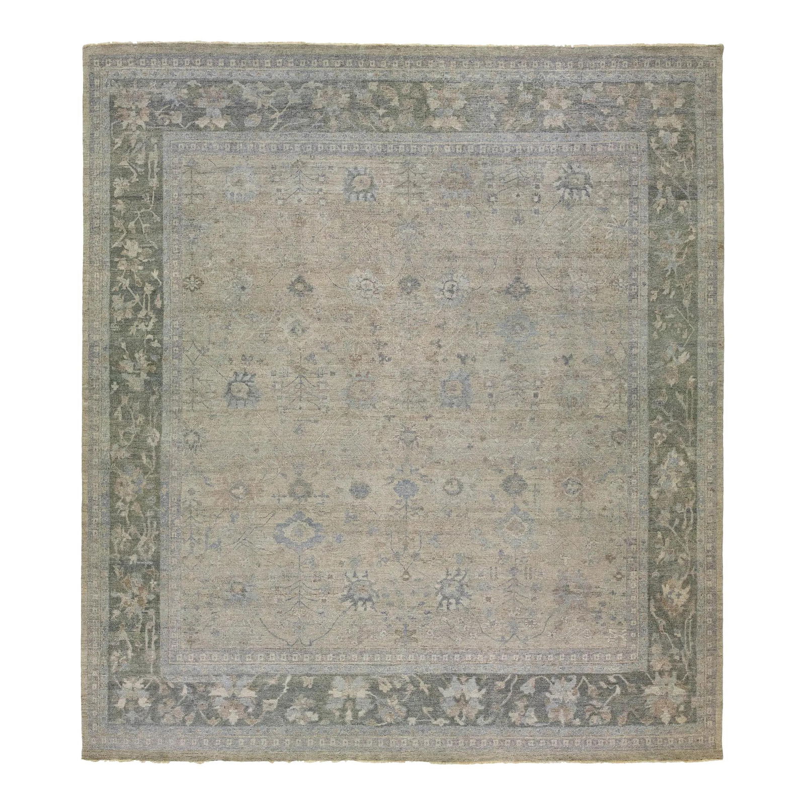 Gray Indian Modern Mahal Square Wool Rug 14'7 x 16'3 Floral Pattern (1 of 9)