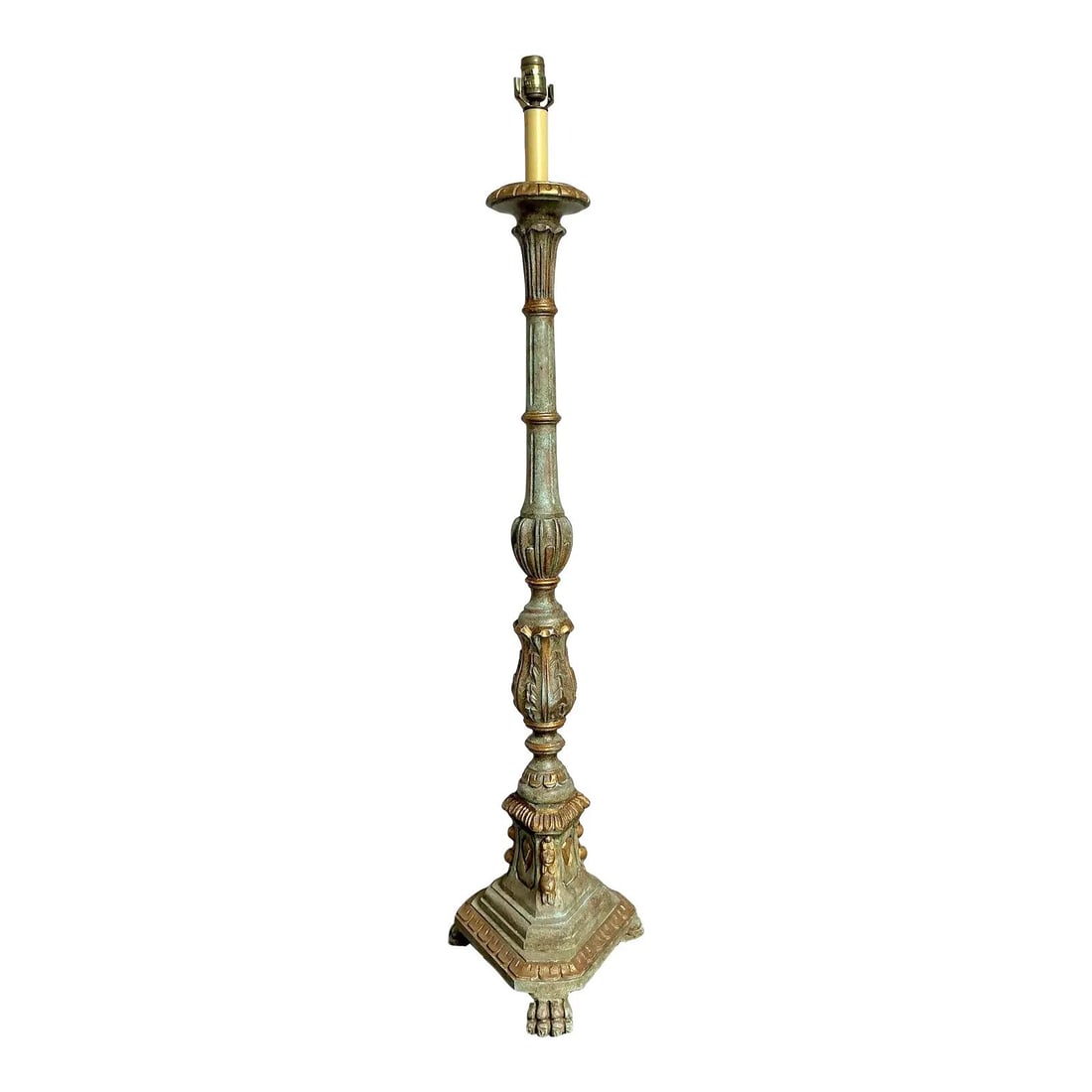Hollywood Regency Sarreid Giltwood Floor Lamp with Distressed Teal Finish (1 of 8)