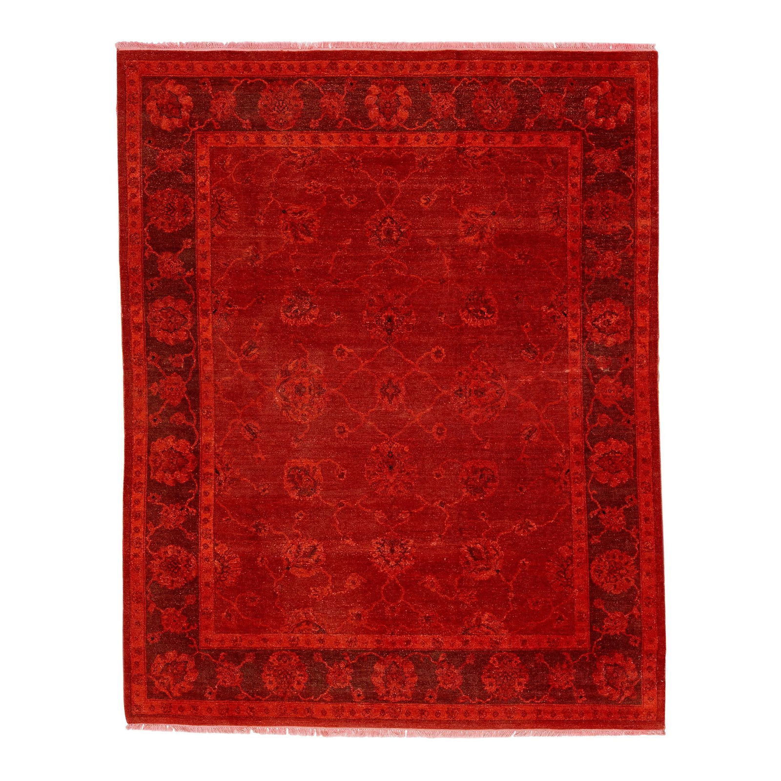 1960s Handmade Wool Rug Red Floral Overdye Art & Crafts 7'10 x 10 (1 of 7)