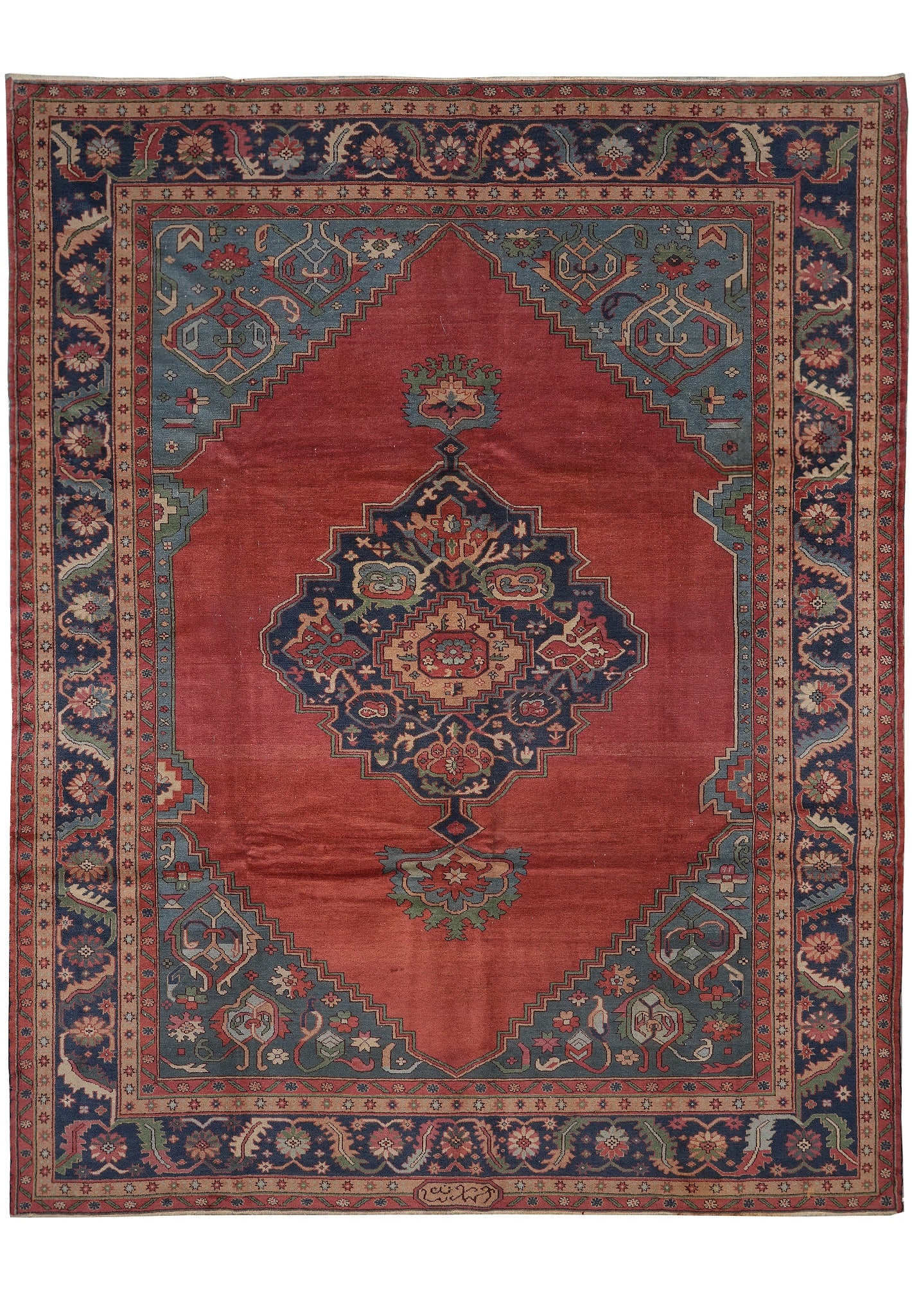 Antique Turkish Serapi Rug 10 x 12.9 Hand-Knotted 1950s Red: Antique Turkish Serapi Rug 10 x 12.9 Hand-Knotted 1950s Red Free continental US Shipping This is an antique Turkish Serapi rug from the 1950s, featuring a 10 x 12.9 foot size. The rug is un-used and s