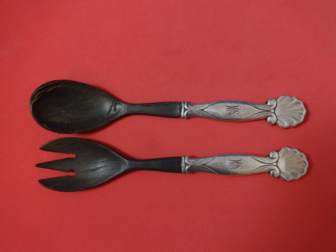 Georg Jensen Ornamental #102 Sterling Silver Salad Serving Set 2pc 9 inch (1 of 1)