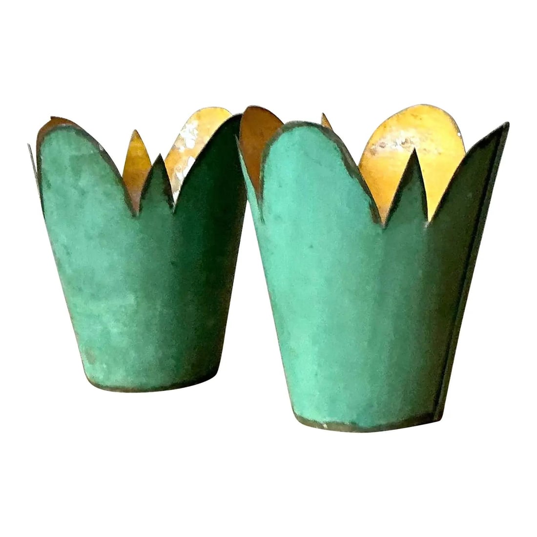 Pair of Hand Painted Sheet Metal Tulip Shaped Toleware Planters (1 of 10)