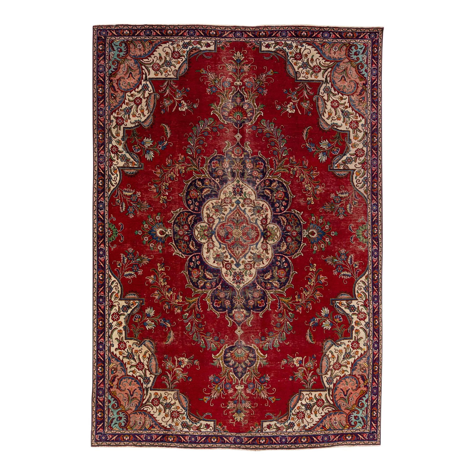 Vintage Persian Tabriz 7'4 x 10'10 Red Wool Medallion Rug (1 of 7)