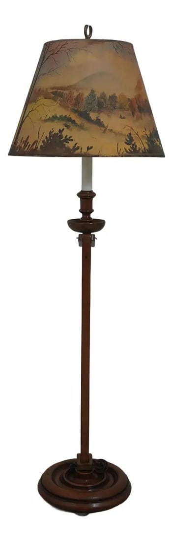 Vintage Mahogany Frances Elkins Style Adjustable Floor Lamp (1 of 10)