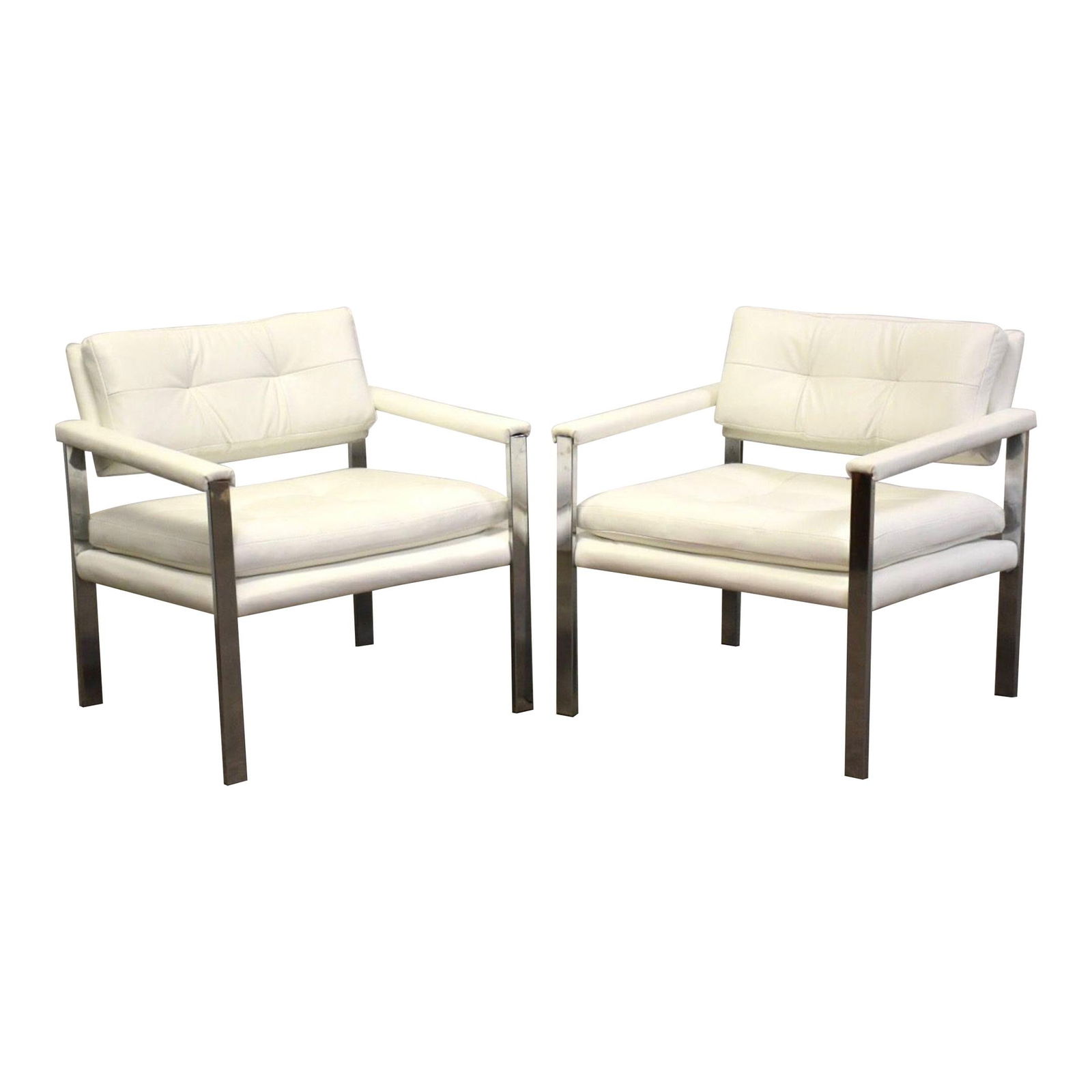 Vintage Milo Baughman Inspired White Leather Lounge Chairs Pair (1 of 7)