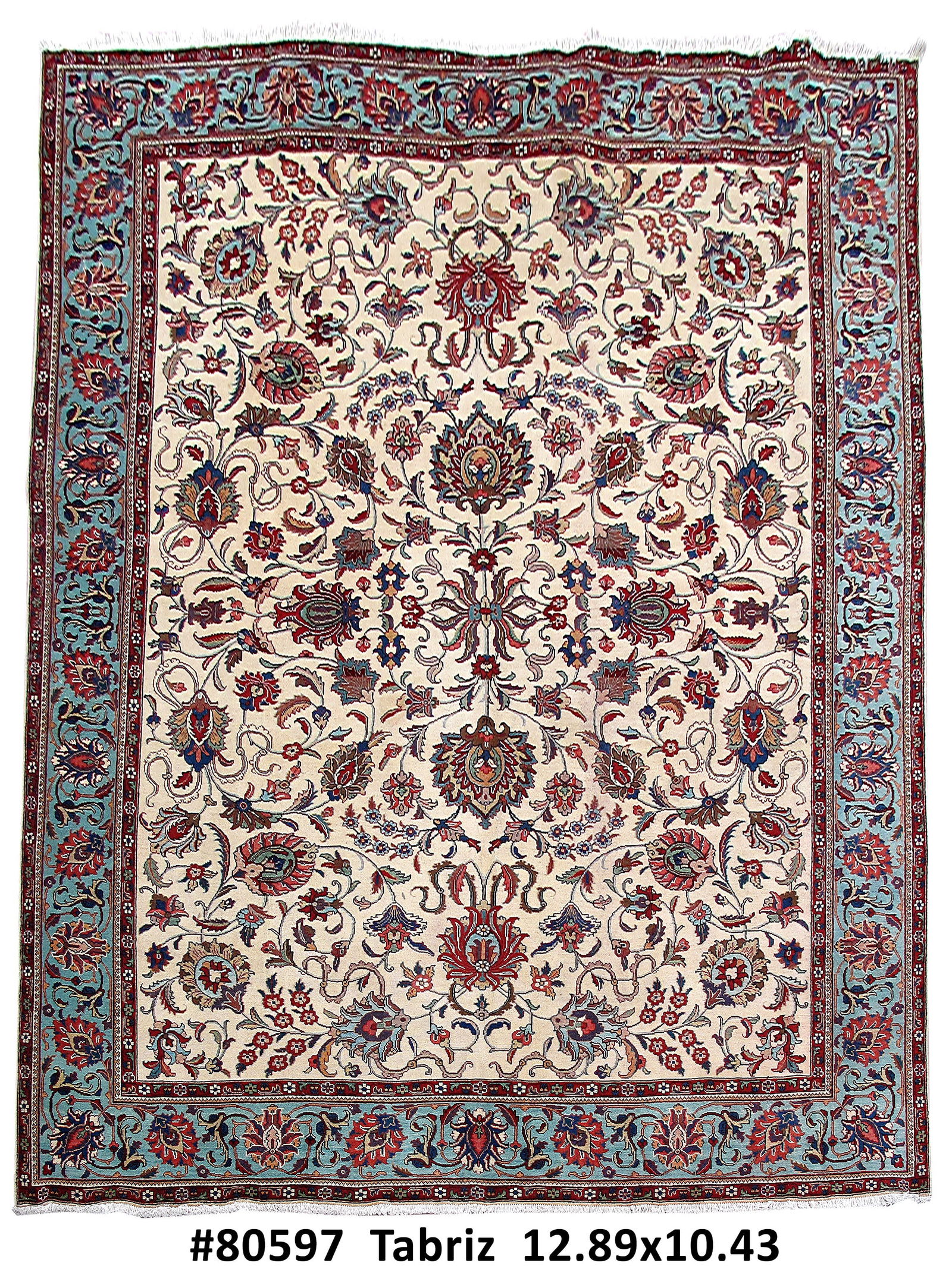 Exquisite 10.5' x 12.11' Ivory Persian Tabriz Handmade Rug (1 of 6)