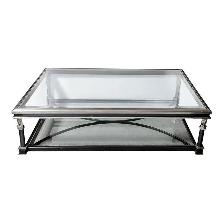 Vintage Two Tier Coffee Table Iron Glass with Figural Mounts (1 of 10)