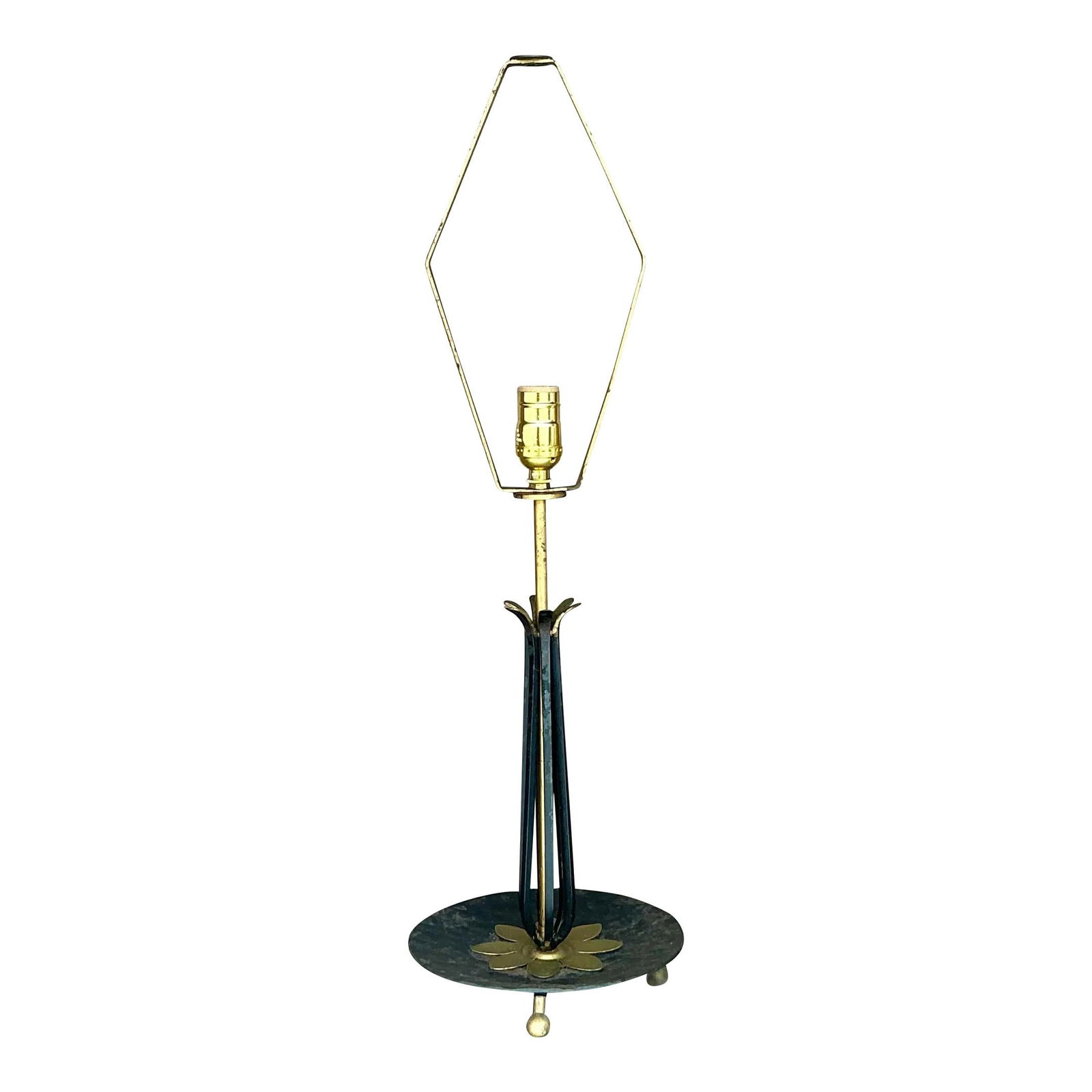 Vintage Mid Century Modern Wrought Iron Lotus Table Lamp: Vintage Mid Century Modern Wrought Iron Lotus Table Lamp Enhance your interior with this Vintage Mid 20th Century Wrought Iron Lotus Lamp. This piece embodies the classic American Mid-Century Modern a