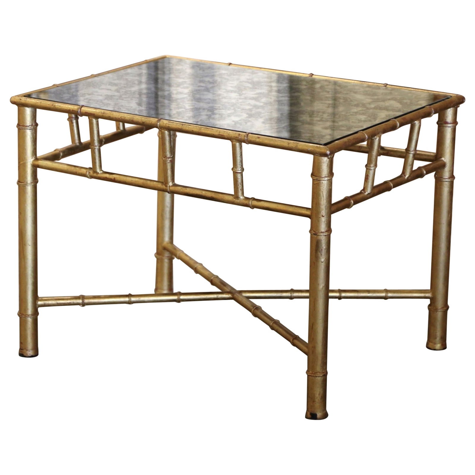 French Brass Faux Bamboo Side Table with Glass Top Attributed to Maison Bagues (1 of 8)