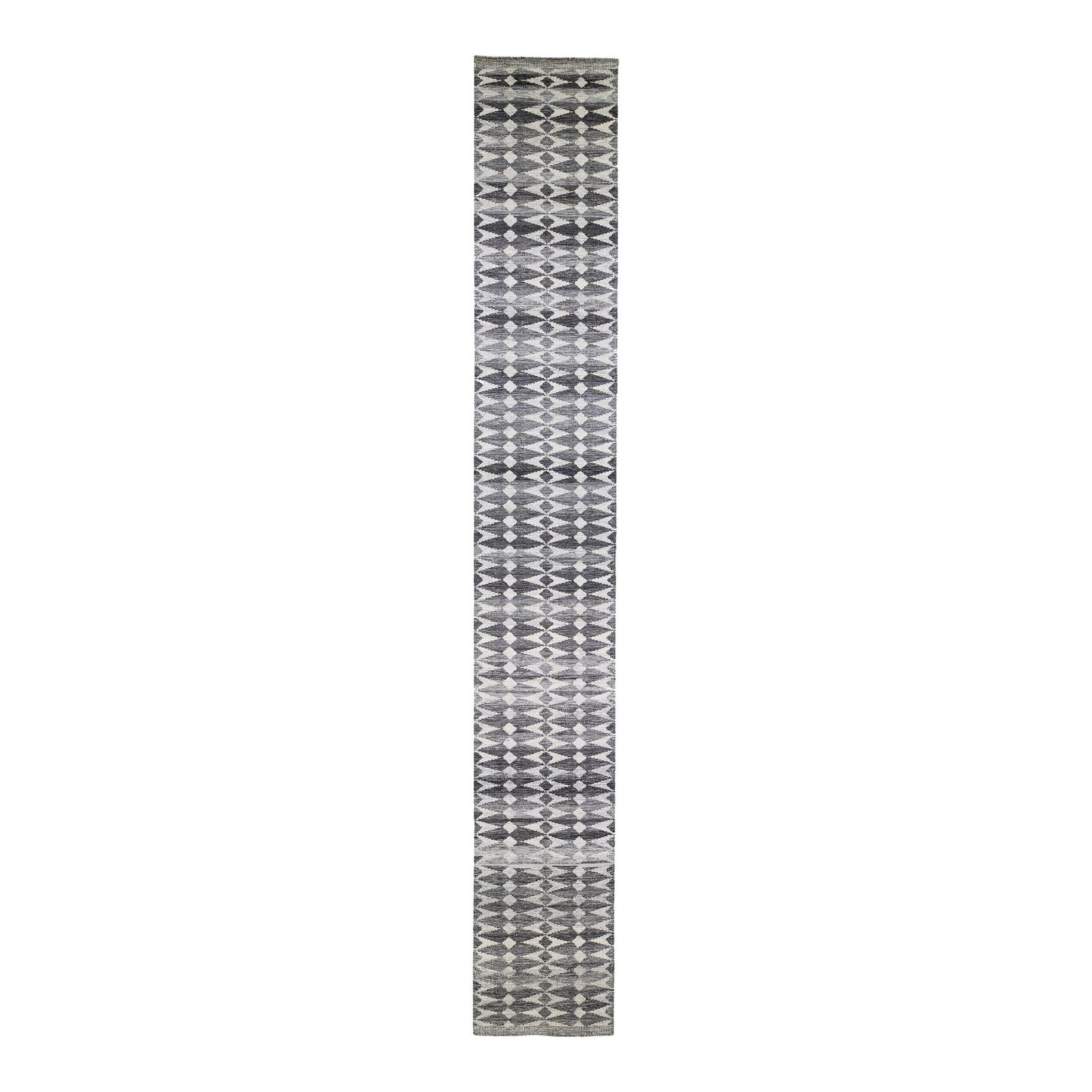 Gray Swedish Handmade Wool Runner with Abstract Design 3'2'' x 21'10'' (1 of 7)