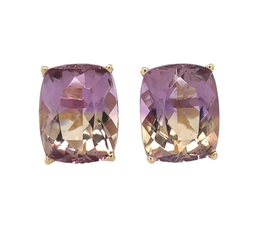 14k Yellow Gold Authentic Cushion Cut Ametrine Stud Earrings (1 of 8)