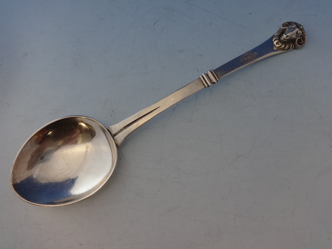 Shreve Sterling Silver Berry Spoon Rams Head Figural 8.5 In (1 of 5)