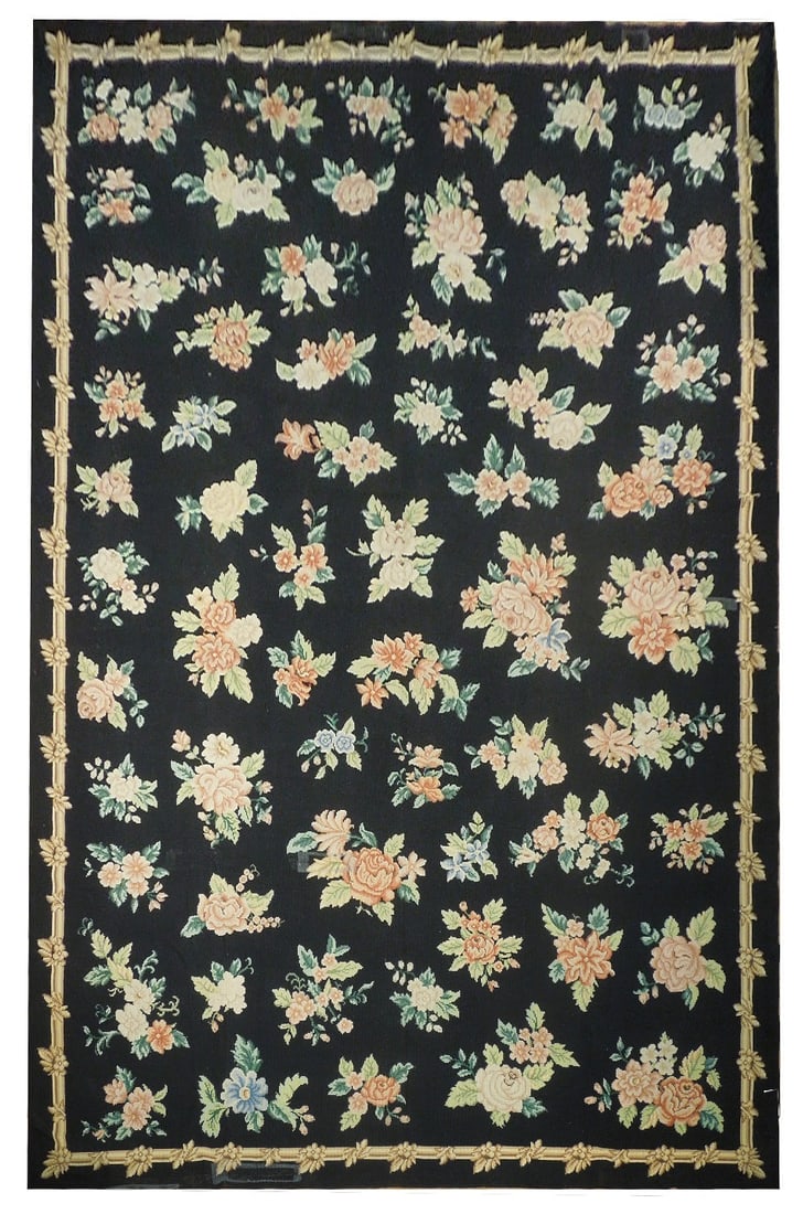 Handmade Black Needlepoint Area Rug 10'8 x 16'9 Pre-Owned Vintage Charm (1 of 6)