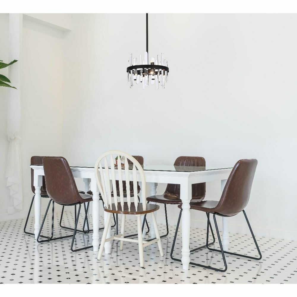 Serena 8-Light Modern Black Crystal Pendant Chandelier 16 Inch Round Fixture: Serena 8-Light Modern Black Crystal Pendant Chandelier 16 Inch Round Fixture This modern 8-light pendant chandelier features a black finish and is adorned with high-quality royal cut clear crystals. D