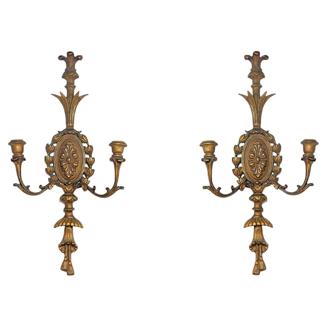 Set of 2 Italian Neoclassical Giltwood Wall Sconces c1920s (1 of 18)